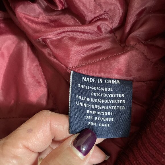 VTG Y2K Brooklyn Basement Mens Wool Blend Bomber Jacket Size L Burgundy Gorpcore - Picture 7 of 10